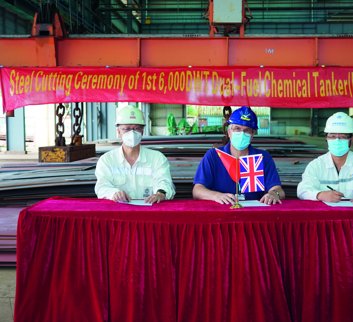 Steel cutting ceremony of dual fuel chemical tanker